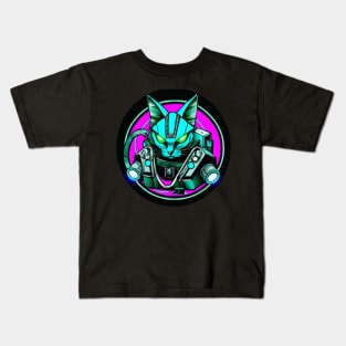 Evil Neon Cat Robot Kids T-Shirt